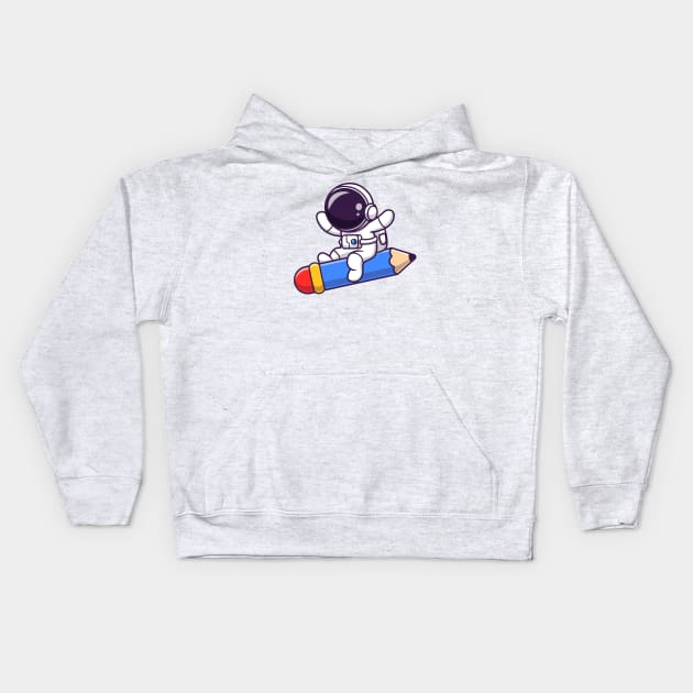 Cute Astronaut Flying With Pencil Rocket Kids Hoodie by Catalyst Labs